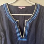 Calypso St. Barth  Womens Navy Linen Resort Embroidered Tunic Blouse Dress Size M Photo 2