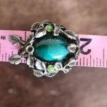 80s Vintage Womens Silver Tone Emerald Green Leafy Garden Clip On Earrings Retro Gray Photo 4