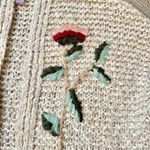 Alya  Floral Chunky Knit Sweater Cardigan Embroidered Flowers in Cream Size S Photo 5