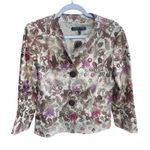 Lafayette 148 New York Floral Embroidered Jacket Brown Purple Size 8 Tan Photo 0
