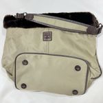 Liz Claiborne  Tan Poly Vinyl Brown Faux Fur Trimmed Handbag Photo 12