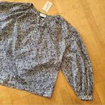 Universal Threads Universal Thread Brown Floral, 100% Cotton, Puffy Sleeve Shirt, Size M Photo 0