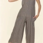 đź’•FRESH LAUNDRYđź’• 100% Linen Cropped Wide Leg Jumpsuit Blue Large *Flawed* NWOT Photo 0