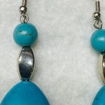 Faux Turquoise Dangle Drop Hook Earrings Women Blue Color Shade Silver Tone Bead Photo 13