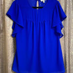 Faith and joy  royal blue flutter sleeve chiffon blouse, size S, oversized Photo 0