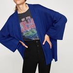 ZARA  KIMONO STYLE BLAZER OPEN FRONT BLUE KNIT TOP WOMENS SIZE‎ M POCKETS Photo 0