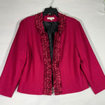 Coldwater Creek  Women's Floral Ruffle Collar Blazer Jacket Lined Burgundy Sz 16 Photo 0