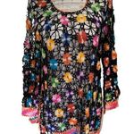 Handmade Black Crochet Multicolor Flower Tunic Swim Cover Top Small Photo 0