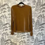 Molly Bracken  Velvet high mock neck Top Blouse gold brown muted yellow XL tie Photo 6