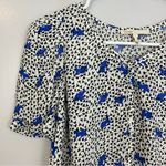 Maje  Lensam Printed Henley V-neck Short Puff Shoulder Blouse Size Small Photo 6