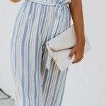 VICI Striped Jumpsuit With Tie Photo 0