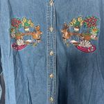 Vintage Bobbie Brook cat embroidery denim shirt size XL Blue Photo 2