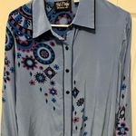 Bob Mackie  Sky Blue Silk Shirt with florals '70s  print 100% Silk Size small Photo 0