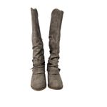 Maurice's Brown Leather Block Heeled Carmen Hooded Wide Calf Tall Boots Size 7.5M Photo 3