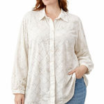 Sag Harbor  Ivory Eyelet Embroidered Blouse Women’s L Lagenlook Coastal Beach Top Photo 0
