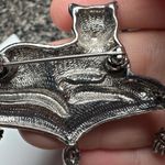 Avon Cat On Pillow Tassel Dangles Faux Marcasite Signed Silver Tone Brooch Pin Photo 2