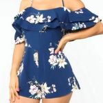 Iris  Floral Shorts Romper Women's Large Navy Adjustable Spaghetti‎ Straps NWT Photo 0