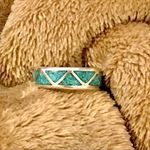 Sterling Silver VTG  Southwest Crushed Turquoise Inlay Ring Photo 11