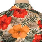 Vintage Options Melrose Silk Hawaiian Shirt Red Orange Hibiscus Floral Medium Photo 4