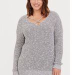 Torrid  Plus Size 1X Sweater Grey Marled Strappy Front Pull Over Long Sleeve Knit Photo 0