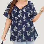 NWT!Navy Floral tassels Tie neck contrast lace blouse Size 12 or Large Blue Photo 1