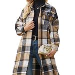 Brown Multicolored Plaid Shacket Size Medium Photo 2