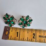 Emerald Green Rhinestone Starburst Gold tone Vintage Statement Earrings Photo 4