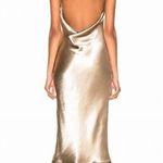 Saloni Satin Champagne Gold Backless Ruffle Hem Cowl Neck Midi Dress Size 8 Photo 1