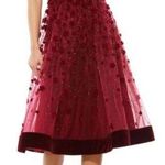 Mac Duggal Burgundy Floral Appliqué Flutter Sleeve Velvet Hem Midi Dress Size 16 Photo 0