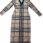 Elegant Tan and Black Checkered Dress Photo 2