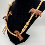Vintage Carved Animal Necklace African Giraffe Zebra Wood Beaded 25 Inch Photo 2