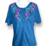 Vintage 90s Embroidered Cardigan Sweater Dark Blue Floral Short Sleeve Knit 10 Photo 9