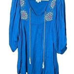 Umgee bright teal embroidered mini dress sz L Photo 0