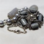 Rare Vintage Unique Blue Stone Clear Rhinestone Silver Tone Floral Necklace Photo 2