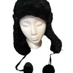 D&Y BLACK FAUX FUR HAT POM POMS Photo 0