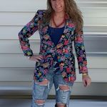 Vintage Gianni multi color over black floral silk single button blazer Pink Size M Photo 1