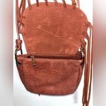Free People Cow Pebbled Leather Trim Boho Rust Color Fringe Detail Crossbody Bag Photo 11