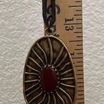 Lucky Brand Red Carnelian Brass-tone Large Pendant Leather Cord 26” Necklace Photo 8