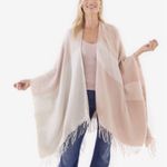 SOIA & KYO • Yadira Woven Scarfigan wrap shawl poncho scarf pink beige fringed Photo 0