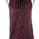 Worthington Black Red Abstract Print High Neck Sleeveless Velvet Tie Blouse Top Photo 0