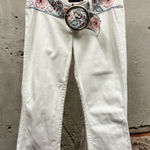 Angels Vintage Y2K Capri Crop Embroidered Floral Chunky Buckle Jeans 7 30 Disco White Photo 0