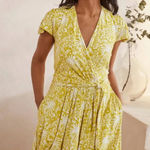 Boden Evangeline Floral Wrap Dress Lime Green Yellow Citrus Jersey Vacation Size 10 Photo 0
