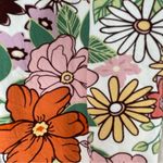 Cropped Boho Lantern Sleeve Floral Print Top w/ Drawstrings & Lace, Small Orange Photo 2