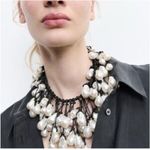 ZARA Statement Adjustable Choker with Pearl Drops & Braided Leather Tie Photo 1