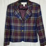 Rena Rowan  for Saville VINTAGE Blue Purple Plaid Wool Blazer‎ Jacket Size 4 Photo 0