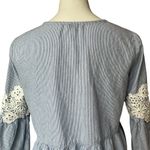 Hannah Blue Stripe Lace Detail Bell Sleeve Peplum Top, Sz M Size M Photo 8
