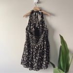 American Eagle  Floral Halter Neck Romper Black and Cream Scoop V-Neck Tie Bow Photo 3