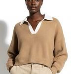 Abercrombie & Fitch Contrast Collar Polo Sweater Womens L Tan White Preppy Chic Photo 0