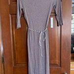 Emma & Michele  striped 3/4 sleeve boat neck midi dress leather tie belt Small Photo 0