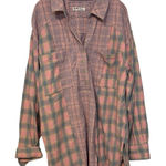 We The Free  100% Cotton Pink Oversized Distressed Flannel Shirt Size Large Photo 0